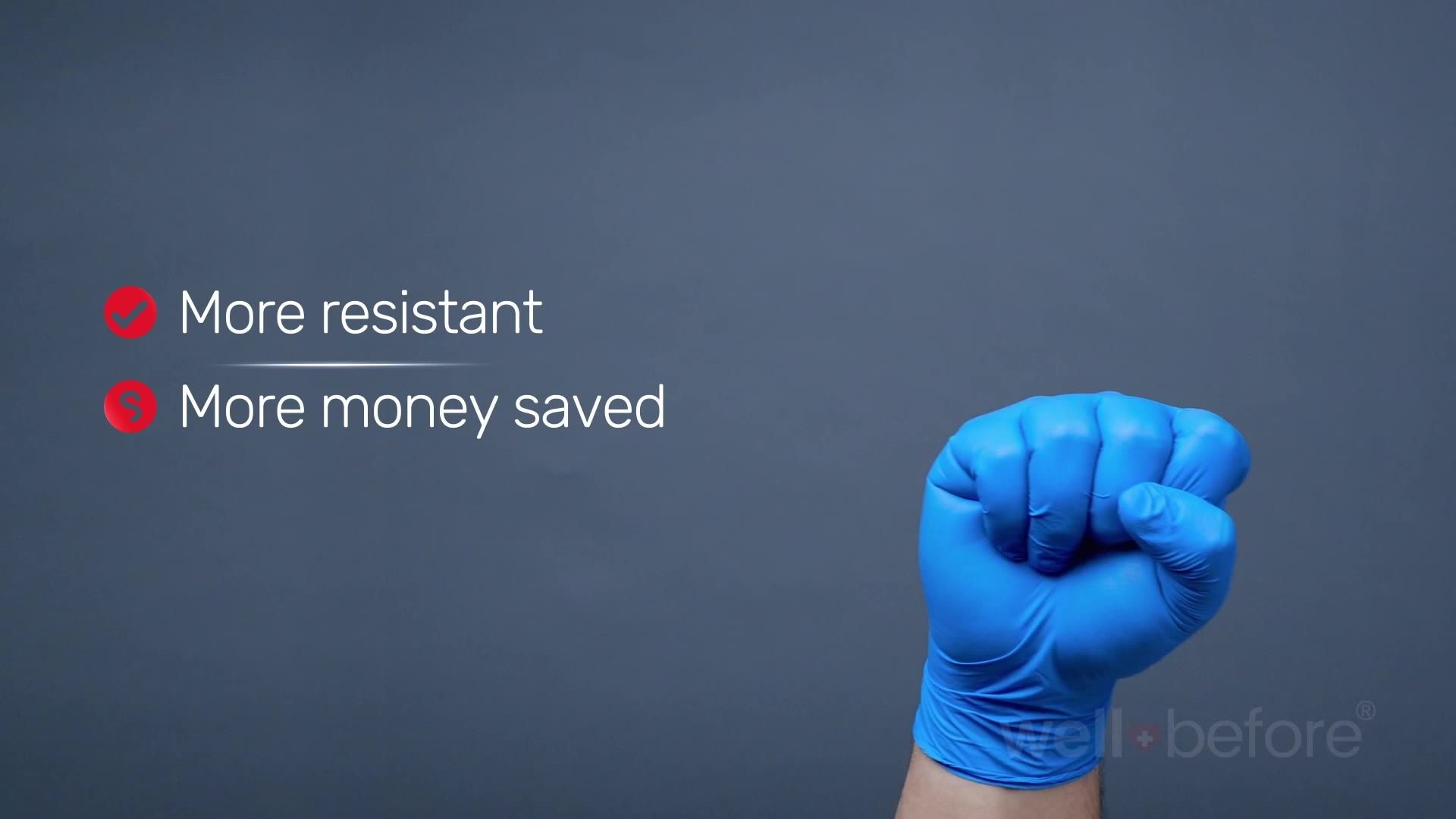Puño con guante azul: más resistente